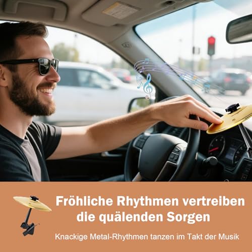 FLYGRRIV Auto Schlagzeug, Auto Gadgets, Mini Car Crash Becken für Lüftungsöffnungen, Car Drum Geeignet für Lüftungsschlitze mit Stock, Autoinnenausstattung, Dekorationen, Musikinstrumente (Gold)