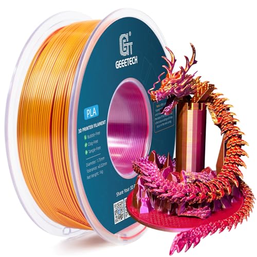 Image of Geeetech Silk PLA Tri Color Filament 1.75mm 3D Printer Filament, Coextrusion Red Gold Purple Tri-Colors Metal-Like Shiny Silk PLA Filament, 1kg (2.2lbs) 1 Spool, Dimensional Accuracy + /- 0.02 mm