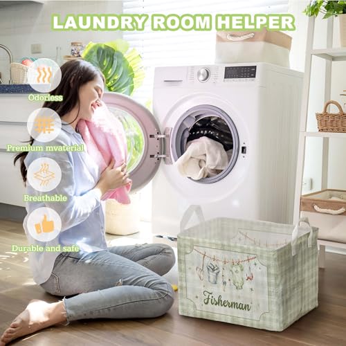 Image of Fishing Baby Shower Decorations,Fishing Storage Baskets,A little Fisherman Nursery Decor,Large Square Canvas Laundry Hamper With A Waterproof PE Coating,Foldable Kids Toy Clothes Bins for Bedroom
