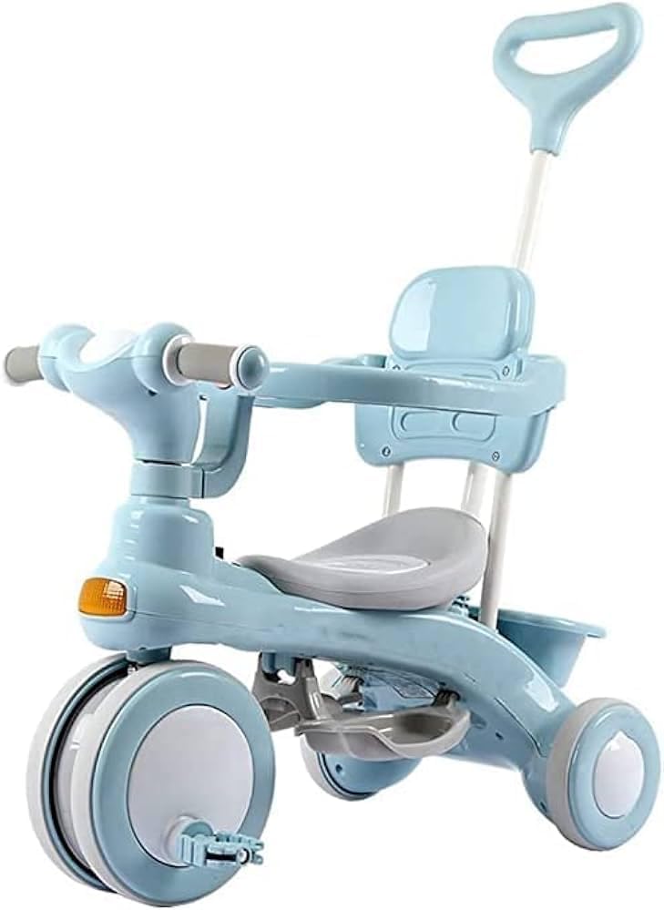 Kids Tricycle with Push Handle, Blue, Adjustable, with Seat and Backrest