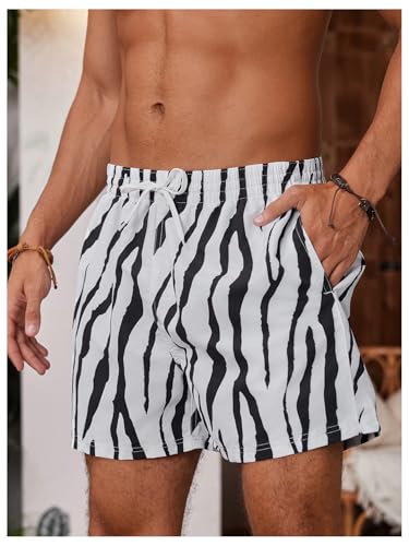 WDIRARA Men's Zebra Stripe Drawstring Waist Swim Trunks Beach Shorts Sports Running Bathing Suits with Mesh Lining3