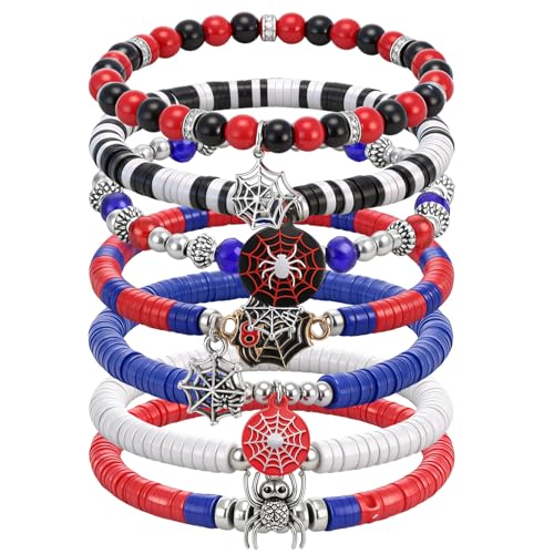 Kenning 7 Pcs Basketball Baseball Spider Bracelets Bible Verse Bracelets Religious Christian Charm Bracelet Stackable Beaded Jewelry Gifts for Teams Sports Fans Women Men(Spider)