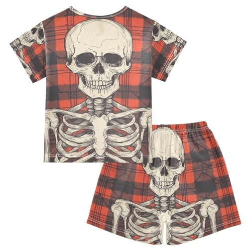 ALAZA Skeleton and Plaid Pajama Set Short Sleeve Sleepwear Soft Lounge Nightwear2