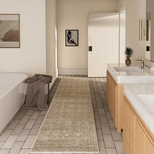 Runners for Hallways Kitchen Runner Rugs: 2'x 10' Washable Runner Rug Non Slip Long Floor Rug with Rubber Backing Faux Wool Distressed Soft Carpet Runners for Entryway Indoor Foyer Bedroom Farmhouse