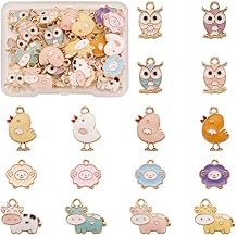 Beadthoven 32pcs Owl Sheep Cow Chicken Enamel Charm Pendants Mixed Color Small Metal Cute Animal Charms Dangle Beads for DIY Necklace Earring Bracelet Jewelry Making Supplies