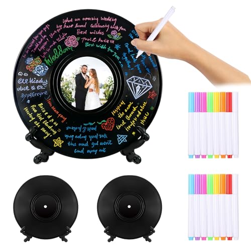 2 unidades de livro de visitas de vinil, alternativa ao livro de convidados de casamento, foto personalizada, livro de visitas, alternativa com caneta e suporte para aniversário de casamento