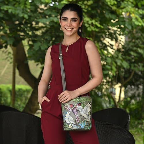 Anuschka Women’s Original Hand-Painted Genuine Leather Organizer Crossbody with Extended Side Zipper - Wings of Peace3