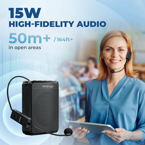 Image of WinBridge Voice Amplifier Wireless Microphone, Portable Speaker Microphone with Bluetooth, Personal Voice Enhancer Clear Original Sound, Small PA System for Teachers, Public Speaking 15W WB008