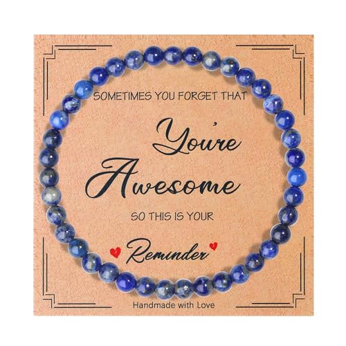 QINJIEJIE 4mm Naturstein Armband Perlenarmband Herren Heilstein Lapislazuli Armband für Damen und Herren Stretch Perlenarmband Geschenke Frauen für Yoga Meditation und Alltag