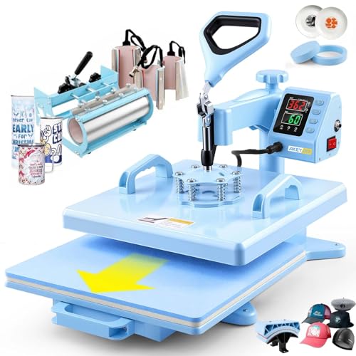 WHUBEFY Heat Press,15x15 Shirt Press Machine 8 in 1 with 30Oz Tumbler Attachment Sublimation Machine Digital Slide Out Sublimation Heat Transfer Machine, Heat Press for T-Shirts Mugs Caps Plates,1400W