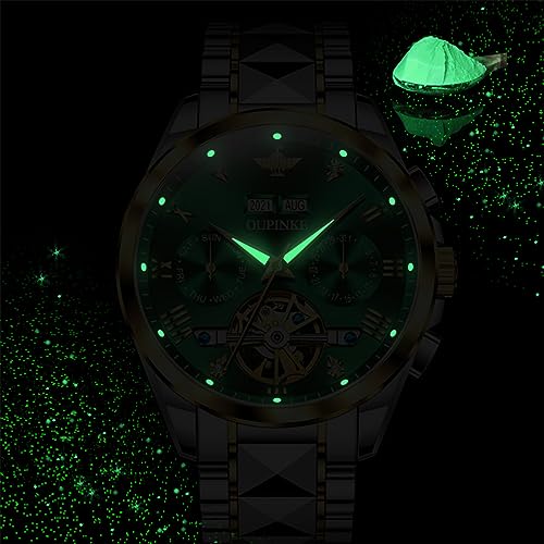 Image of OLEVS Men's Automatic Watch Business Dress Stainless Steel Wrist Watch Multi Calendar Moon Phase Dial Waterproof Luminous Watches for Men