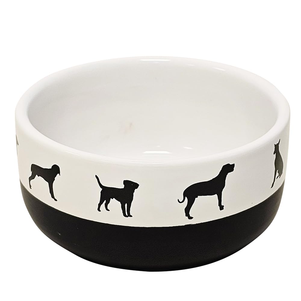 Nobby Dog Ceramic Bowl Shape White/Black Diameter 16 x 7.5 cm 1,000 ml
