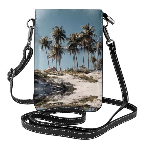 Petit sac à bandoulière en cuir pour téléphone portable motif palmiers 19,3x12,4 cm