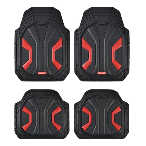 Image of Coverado Car Floor Mats for Cars, Deep Dish All Weather Floor Mats, Car Floor Mats All Weather with Anti-Slip Backing, Car Mats Universal Trim to Fit Car Mat for Cars SUV Truck Vans (4 Pcs, Black&Red)