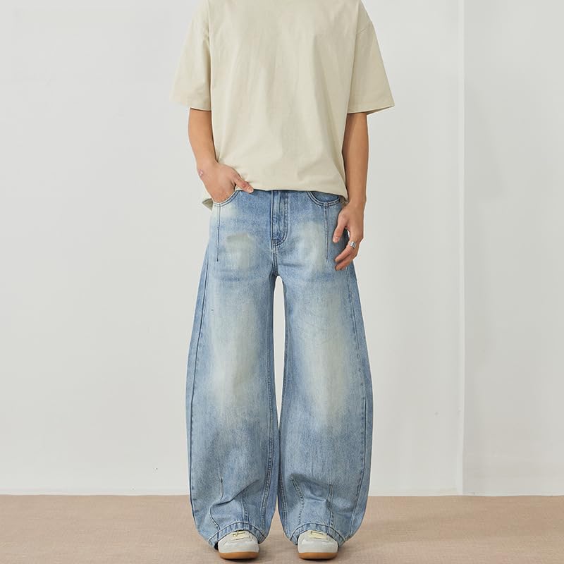 Men's Y2K Baggy Jeans Wide Leg Barrel Denim Pants Hip Hop Streetwear Skater Casual Loose Fit Trousers Y2k Clothes2