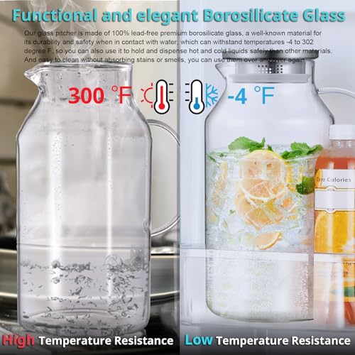 Image of Bivvclaz 1 Gallon Glass Pitcher with Lid and Handle, Water Pitcher for Fridge, Glass Carafe for Hot /Cold Water, Large Iced Tea Jug for Coffee, Juice and Homemade Beverage