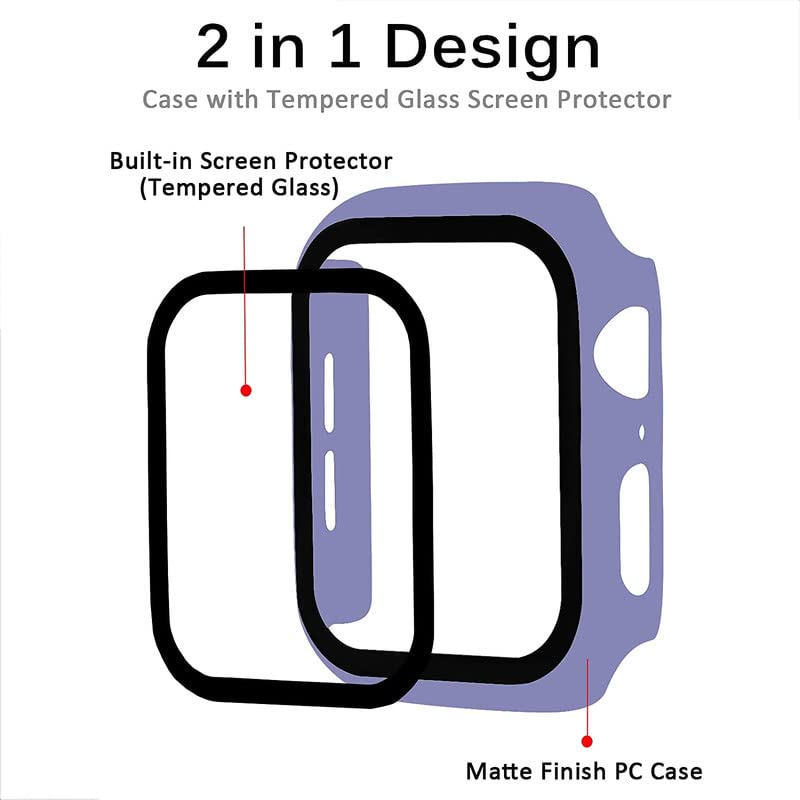 Image of Hard PC Case with Tempered Glass Screen Protector Compatible with iWatch Series 7 41mm, Full Coverage Hard Polycarbonate Slim Protective Cover Purple-41MM
