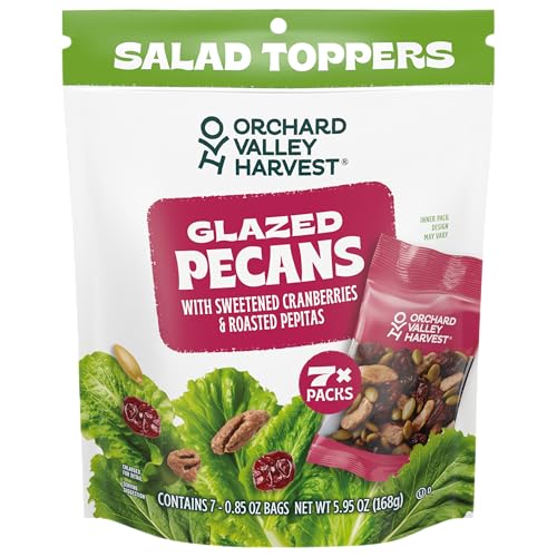 Orchard Valley Harvest Salad Toppers Glazed Pecans with Sweetened Cranberries &amp; Roasted Pepitas, 0.85 oz (Pack of 7) Resealable Bag, Gluten Free, Non-GMO, No artificial colors or preservatives, Healthy Snacks for Adults