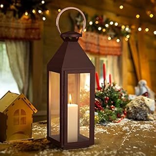 INMOZATA Decorative Lantern Copper Metal Candle Lantern Glass Garden Floor Lantern Tealight Holder for Wedding Indoor Outdoor (18X19X53cm)