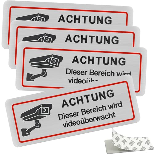 Luckaide Videoüberwachung Schild - 4 Stück 85×30mm für Privatgrundstück Achtung Videoüberwachung Aufkleber Kameraüberwachung