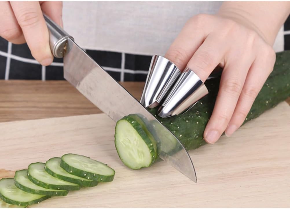 MAGICLULU 2pcs Adjustable Stainless Steel Finger Protector Tool for Cutting Peeling Shelling Nuts Beans and Vegetables Kitchen Gadget for Food Preparation