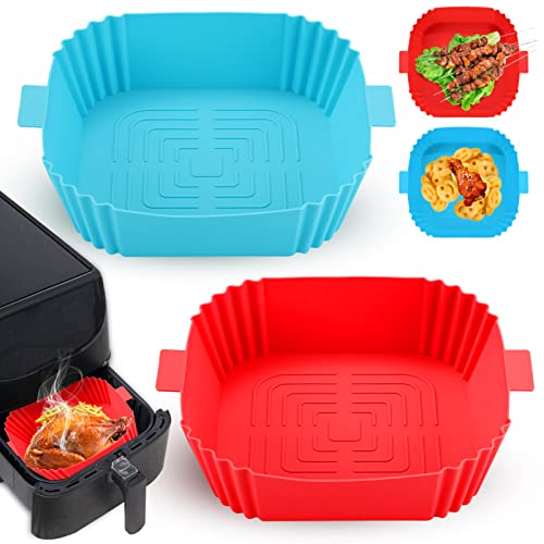 2 Pack Air Fryer Silicone Liners, Reusable Air Fryer Accessories, Heat Resistant Baking Tray, Food Grade Air Fryer Silicone Pots Liner For 3 Qt To 5 Qt Deep Fryer Baskets Grill Pans Square Cupcake #TOP13