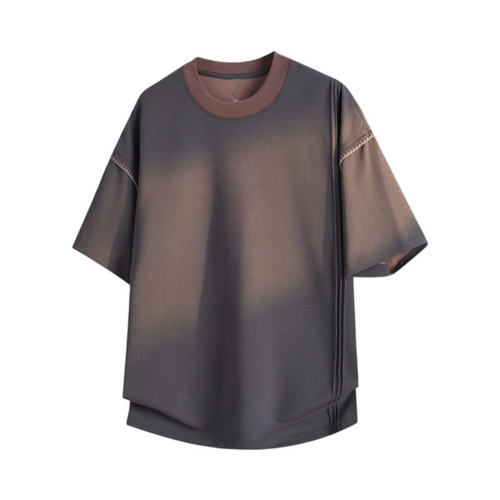 Camiseta de manga corta para hombre, cuello redondo, dobladillo curvado, mezcla de algodón, ajuste holgado para uso diario