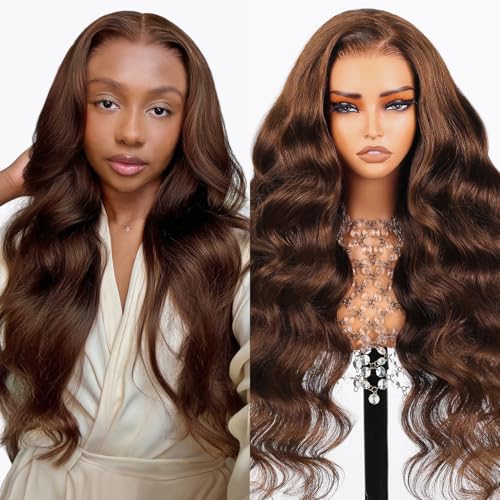 Arabella 6x5 Glueless Wigs Human Hair 230% Density Wear And Go Glueless Wig 15A Chocolate Brown Body Wave Lace Front Wigs 100% Pre Everything Wig Beginner Friendly(26Inch)