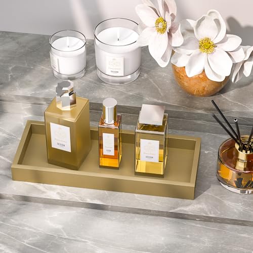 Image of ZHWS Gold Bathroom Vanity Tray for Soap Dispenser, Perfume, Jewelry, Candle, Makeup, Decor, Toilet Tank Tray, Kitchen Tray for Spice, Salt, Coffee 11.3 inchL x 4.4 inchW x 1.14 inchH