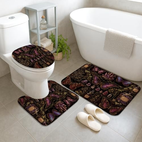 Rideau de douche gothique vintage imprimé papillon avec tapis de bain violet - 5