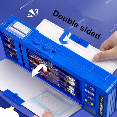 Image of WireScorts Multifunctional Space Lock Compass Box for Kids, Pencil Box for Boy & Girl, Magnetic & Password Lock Compass Box for Boys, Space Astronaut Theme Pencil Case Return Gifts for Kids - Blue