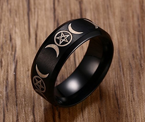 8Mm Stainless Steel Wicca Pagan Triple Moon Goddess Wedding Bands Engagement Ring For Men Boy #TOP5
