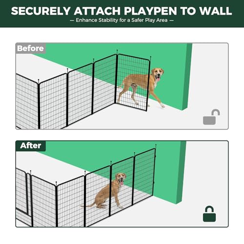 Image of FXW Rollick Dog Playpen Wall Connection Set for Indoor and Yard, 50 Inch 16 Panels for Large Dogs with 4 Fence-to-Wall Anchors, Black | Patented