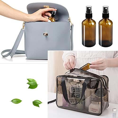 GIRAFEDA 4PCS Amber Glass Spray Bottles 100ml Spray Bottle Amber Glass Bottles Brown Glass Spray Bottle Amber Brown Spray Bottle Set with Atomizer Pumps for Essential Oils, Perfumes, Water