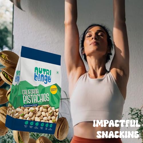 Image of NUTRI BINGE Pistachios (Pista 500 Grams) - Pack of 3, Premium California Roasted and Salted Pista Dry Fruits, Fresh Nutrient Rich Vegan Healthy Snacks