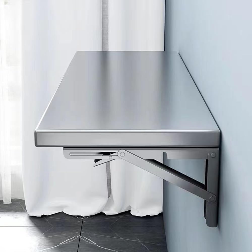 GHFXSCV Stainless Steel WallMounted Folding Table SpaceSaving Floating Desk Multifunctional Kitchen Dining Table & Computer Desk with Brackets (90x35cm)