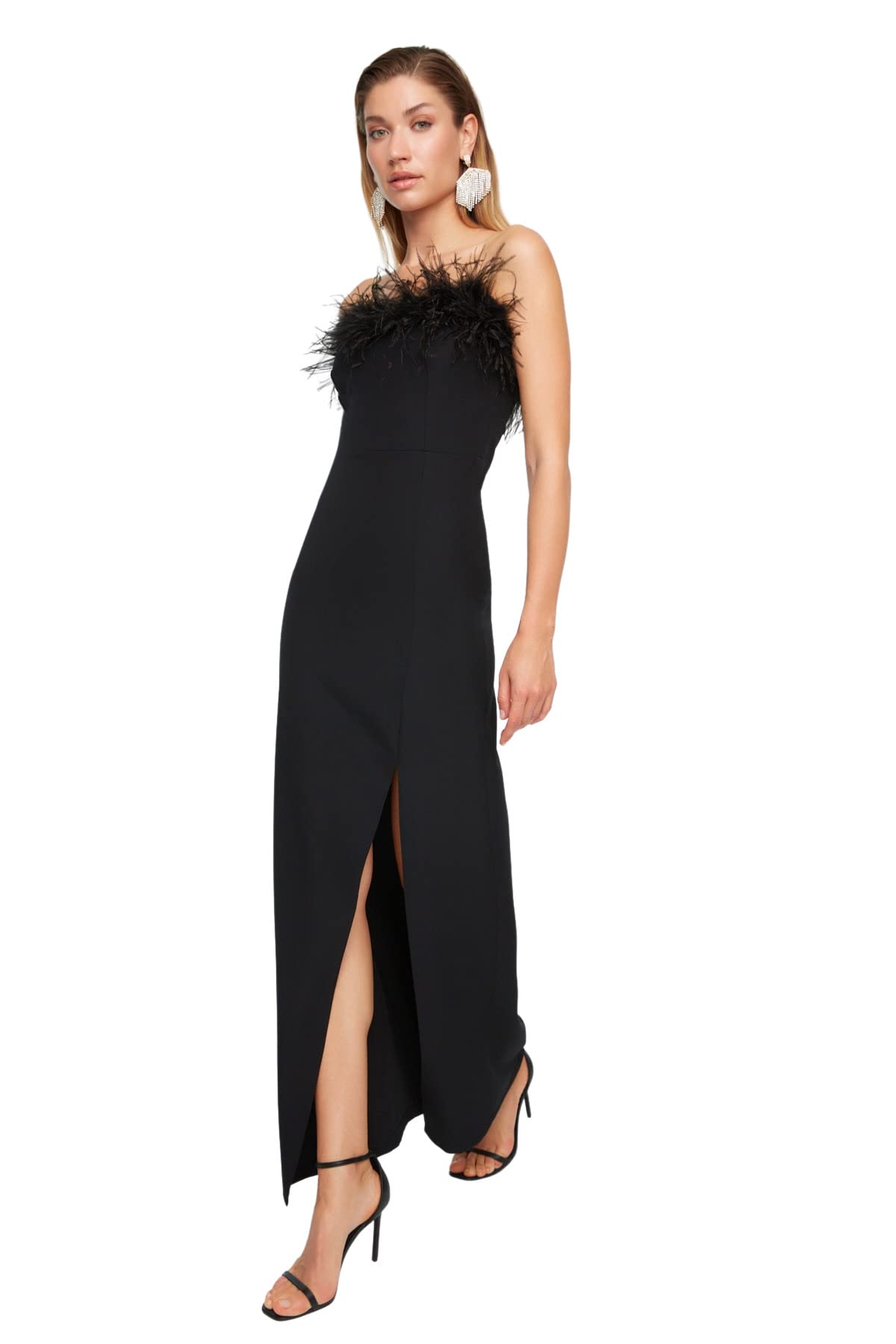 Trendyol Damska sukienka wieczorowa maxi bodycon dopasowana tkana, Czarny, 62