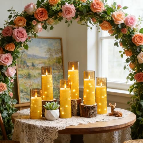 Image of Nimiko Flickering Flameless LED Candles,Battery Operated Candles 24 Pcs with Embedded Star String,Acrylic LED Pillar Candles with Remote,Suitable for Home Decoration to Create an Atmosphere (Gold)