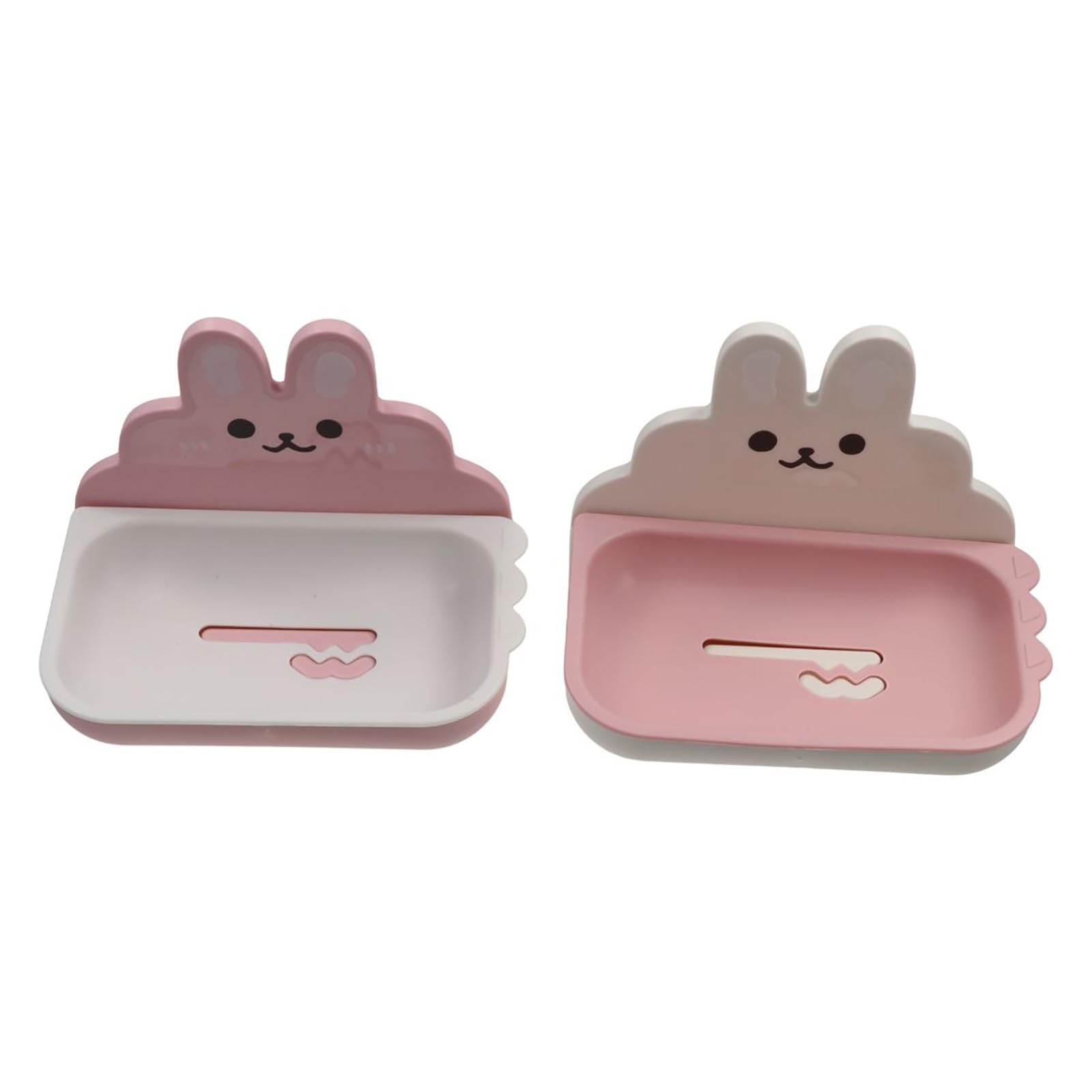 2Pcs Wall Mounted Soap Dish, Cartoon Rabbit Soap Holder Plastic Save Space Punch Free Soap Box Self Draining Soap Tray for Kitchen Bathroom Shower