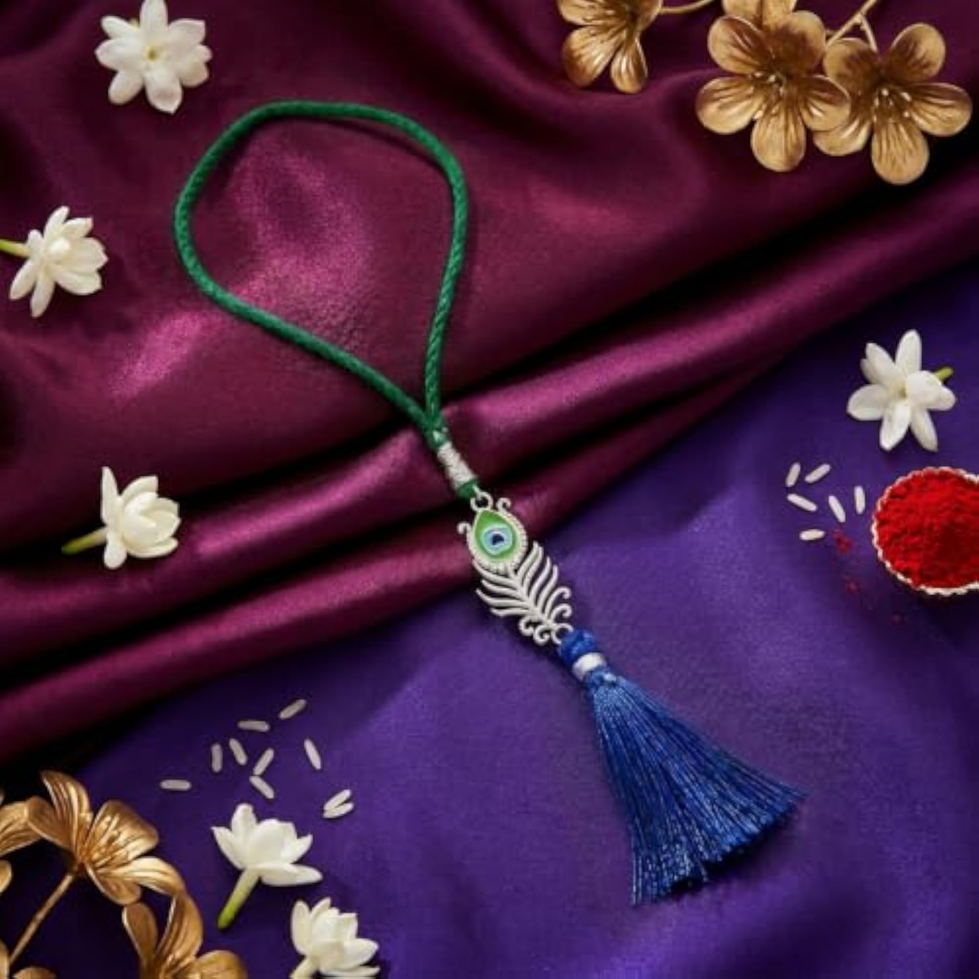 Peacock Feather 925 Sterling Oxidised Rakhi