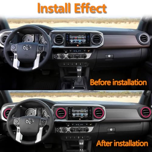 Image of Aluminum Alloy Vent Inner Rings Kit for Toyota Tacoma 2016-2023 (4pcs Pink) - Air Conditioner Vent Trim Rings, Metal Interior Upgrade Accessories
