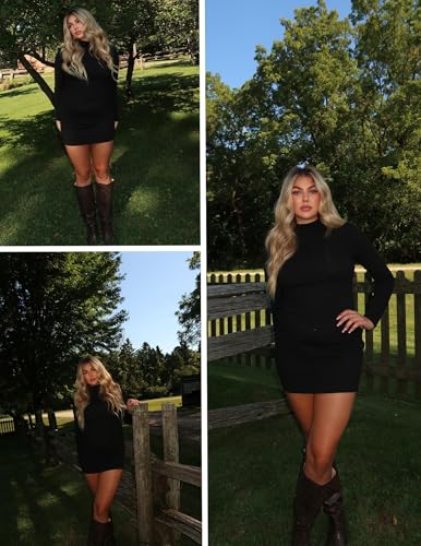 Zeagoo Women's Sexy Bodycon Dress Long Sleeve Slim Fit Turtleneck Dress Solid Color Party Club Dresses Fall Winter 20243