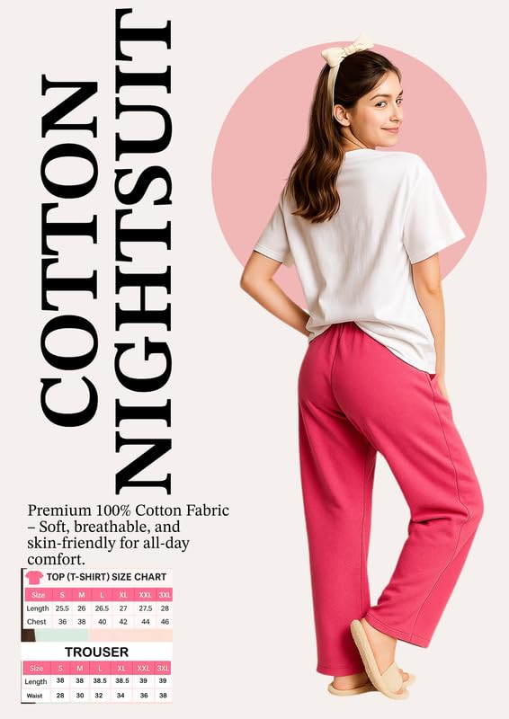 Image of My Swag Womens Cotton Nightwear Set | Dreamy Nights Printed T-Shirt with Relaxed Fit Pajama | Perfect for Sleep & Home