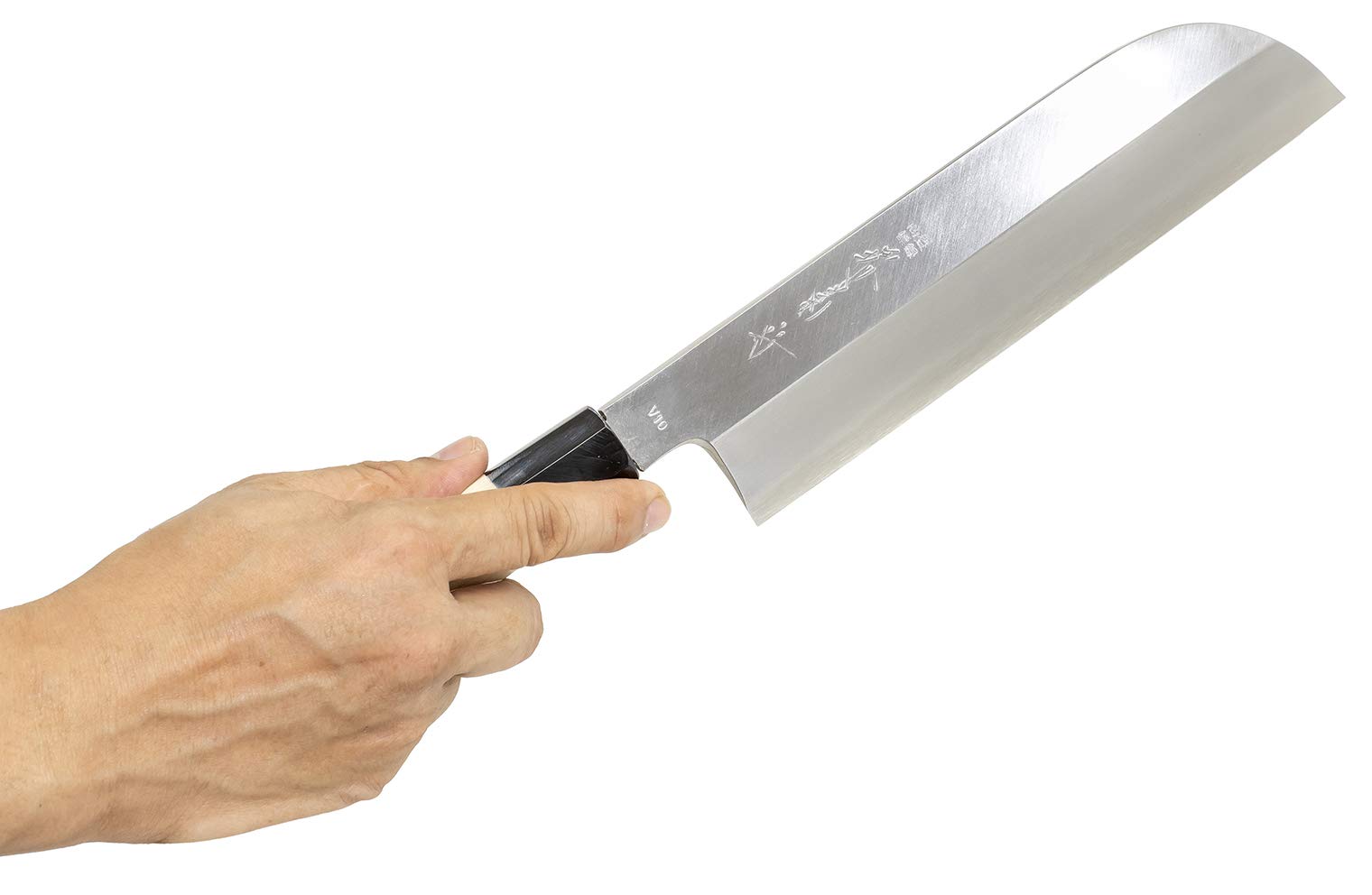 Amazon｜堺菊守 菜切り包丁 シルバー 刃渡り:約21cm 極 V10 鎌型薄刃