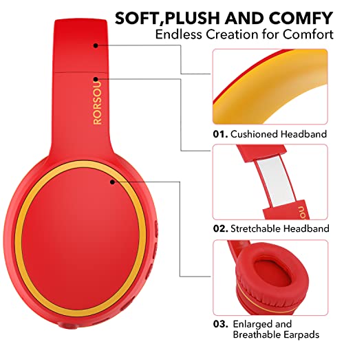 Image of B10 Wireless Bluetooth Over-Ear Headphones, Lightweight Folding Stereo Bass Headset with Mic, 50H Playtime, Volume Control, Bluetooth 5.3 Headphones for iPad /Travel /Tablet /PC (Red)