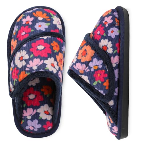 Besroad Kids Girls Boys House Slippers Fuzzy Fluffy Bedroom Slippers Slip-On Cozy Memory Foam House Shoes Flower Big Kid 1-2