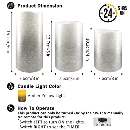 Furora Lighting Christmas Decor Silver Ombre Flameless Candles Battery Operated With 5/19 Timer 3 Pack Led Pillar Candles Glitter Flickering Fake Candles For Home Decorations, Winter Decor #TOP4