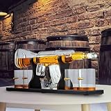 KKTECT Decantador de whisky,piedra de hielo, juego de 4 tazas de cristal y 1 taza de piedra de whisky en soporte de madera clásico para vino, brandy, bourbon, escocés