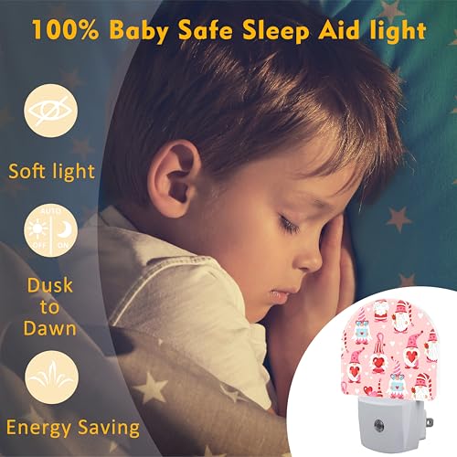 Image of Cute Love Gnomes Night Lights,Gnomes with Red Hearts Plug in Night Light with Dusk to Dawn Sensor, 0.5w Energy Saving Nightlight for Hallway Stairway Birthday Mother's Day Gifts