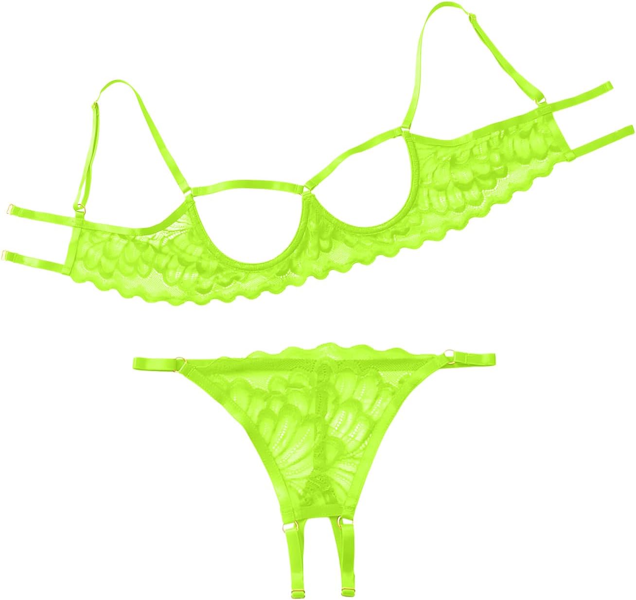 LilosySexy Ruffle Mesh Sheer Embroidered Floral Lingerie Set Choker Bra and Party 3 Piece